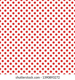 Seamless polka dot pattern vector. Red on white. Polka dots texture.