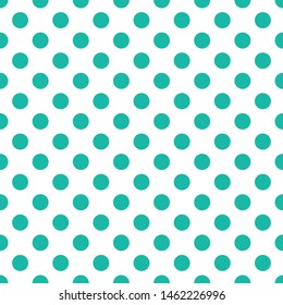 Seamless polka dot pattern vector. Turquoise on white. Polka dots texture.