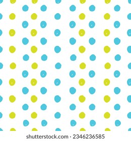 Seamless polka dot pattern. Vector pattern with green and blue circles on white background.