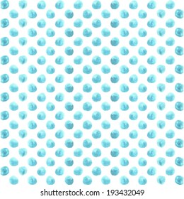 Seamless polka dot pattern from watercolor paint blue circles. Vector illustration for your design.