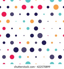 Seamless polka dot pattern with white background. Vector repeating texture.