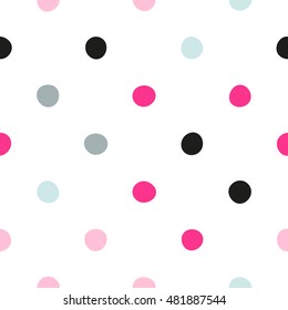 Seamless polka dot pattern with white background. Vector repeating texture.