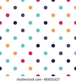 Seamless polka dot pattern with white background. Vector repeating texture.