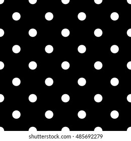 Seamless polka dot pattern. White dots on black background. Vector illustration.