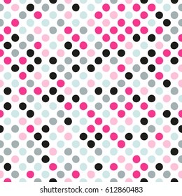 Seamless polka dot pattern with white background. Vector repeating texture.