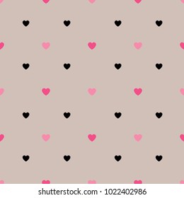 Seamless polka dot pink and black hearts pattern