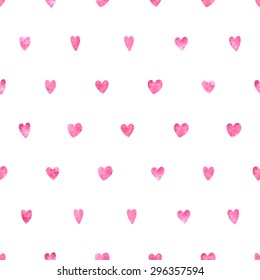 Seamless polka dot pink hearts pattern. Hearts of small mosaic faceted triangles.