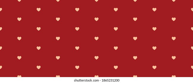Seamless polka dot red pattern with hearts. Vector