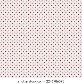 Seamless polka dot red pattern with hearts. Vector Valentines day wedding wrapping love texture