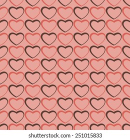 Seamless polka dot red pattern with hearts. Vector