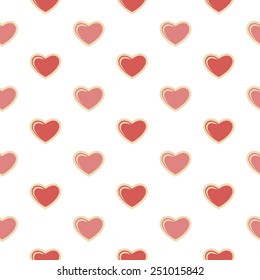 Seamless polka dot red pattern with hearts. Vector