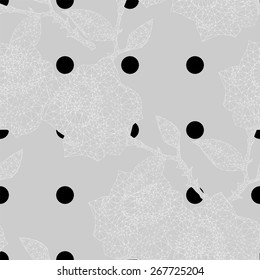 seamless polka dot and roses ornament in a linear triangular style