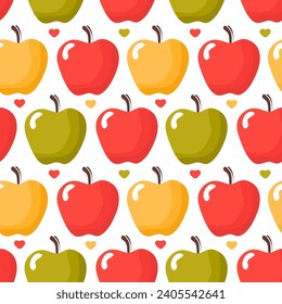 Point de polka harmonieux, motif symétrique de pommes dessinées à la main, coeurs