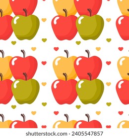 Point de polka harmonieux, motif symétrique de pommes dessinées à la main, coeurs