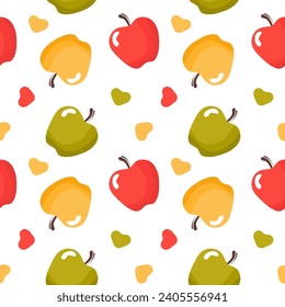 Point de polka harmonieux, motif symétrique de pommes dessinées à la main, coeurs