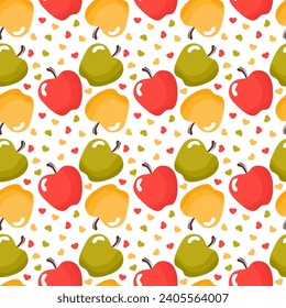 Point de polka harmonieux, motif symétrique de pommes dessinées à la main, coeurs