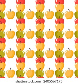 Seamless polka dot, symmetrical pattern of drawn apples, hearts