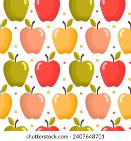 Point de polka harmonieux, motif symétrique de pommes dessinées à la main, coeurs