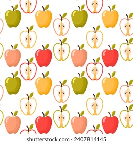 Seamless polka dot, symmetrical pattern of drawn apples