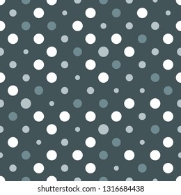 Seamless polka dot texture. White and silver on grey. Retro polka dots vector.