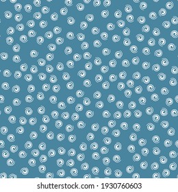 Seamless polka dot vector pattern. Repeat circles background with blue spiral elements. Trendy fashion print design. Modern illustration.