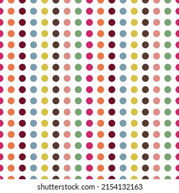 Seamless polka dot vector pattern. Colorful repeat circles on white background. Stylish fashion print design.