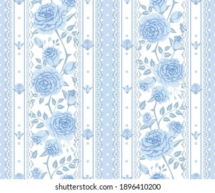 Seamless polka dot vintage ornamental background, border. Vector floral pattern with roses and laces for wallpaper, fabric, gift wrap, digital paper, fills, etc. Shabby chic style