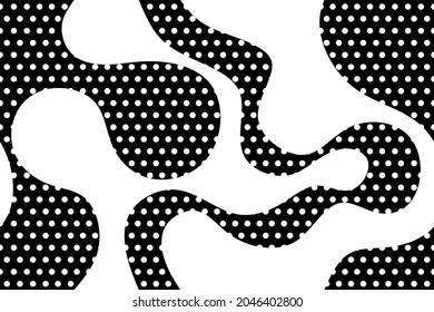 Seamless polka dot with wavy line on black white.Vector Illustration.