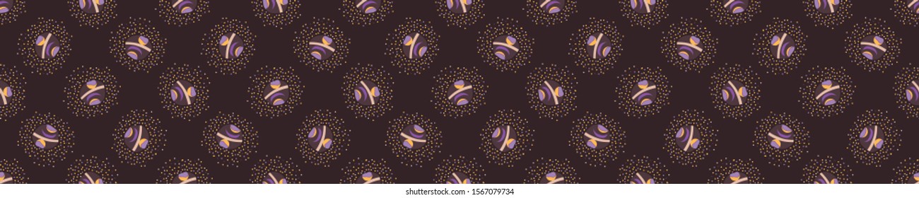 Seamless Polka Dots All Over Print Vector Border Texture. Modern Squiggle Doodle Hand Drawn Circle. Repeating Abstract Spotty Pattern Background. Playful Fun Dot for Kids Ribbon Trim . Vector EPS 10
