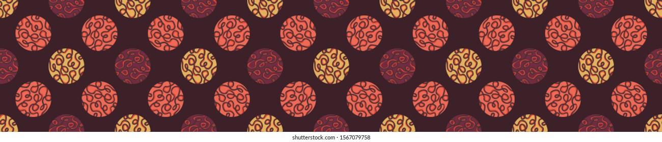 Seamless Polka Dots All Over Print Vector Border Texture. Modern Squiggle Doodle Hand Drawn Circle. Repeating Abstract Spotty Pattern Background. Playful Fun Dot for Kids Ribbon Trim . Vector EPS 10
