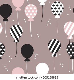 Seamless polka dots and chevron stripes birthday party festive balloon vintage style illustration background pattern in vector
