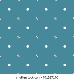 Seamless of polka dots and little bow patterns background,vintage color, vector illustrator