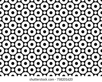 Seamless polka dots multi layer pattern vector.  Design white on black background.