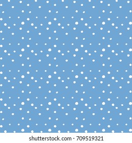 Seamless Polka dots on blue background, Hand Drawn mini circle, Grungy painted ornament. Vector brush strokes design elements. Wallpaper, furniture fabric, textile.