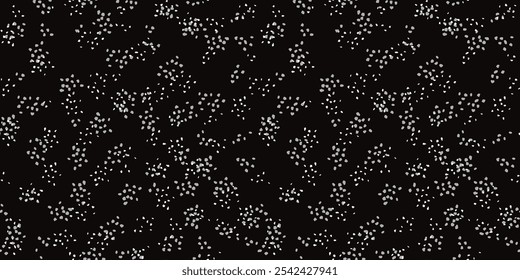 Seamless polka dots pattern. Black and white background vector. Hand drawn sketch. Plain minimalist ornament with abstract shape  random dots, spots, drops snowflakes 