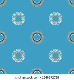 Seamless polka dots pattern. Color - gray, blue, beige. Simple design. Vector geometric background. Can be used in printing, textile, wrapping, web-design.