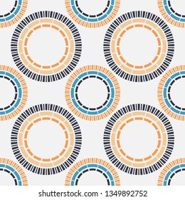 Seamless polka dots pattern. Color - gray, blue, beige. Simple design. Vector geometric background. Can be used in printing, textile, wrapping, web-design.
