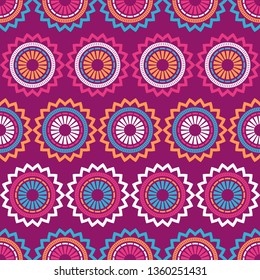 Seamless polka dots pattern. Color - dark red, yellow, blue. Simple design. Vector geometric background. Can be used in printing, textile, wrapping, web-design.