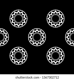 Seamless polka dots pattern. Ethnic print. Boho. Color - black and white. Simple design. Vector geometric background. Can be used in printing, textile, wrapping, web-design.