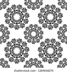 Seamless polka dots pattern. Ethnic print. Boho. Color - black and white. Vector geometric background. Can be used in printing, textile, wrapping, web-design.