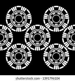 Seamless polka dots pattern. Ethnic print. Boho. Color - black and white. Simple design. Vector geometric background. Can be used in printing, textile, wrapping, web-design.