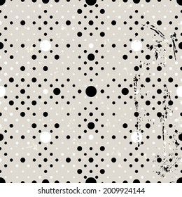 patrón de puntos sin soldadura de polka, con trazos de pintura y salpicaduras, blanco y negro