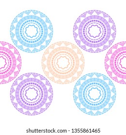 Seamless polka dots pattern. Pearl colors. Pink, yellow, blue, lilac. Simple design. Vector geometric background. Can be used in printing, textile, wrapping, web-design.