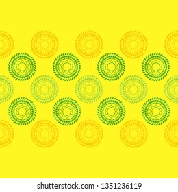 Seamless polka dots pattern. Spring leaves. Color - green, yellow. Simple design. Vector geometric background. Can be used in printing, textile, wrapping, web-design.