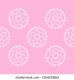Seamless polka dots pattern. Theme - spring lilac flowers. Color - lilac, purple, pink. Simple design. Vector geometric background. Can be used in printing, textile, wrapping, web-design.