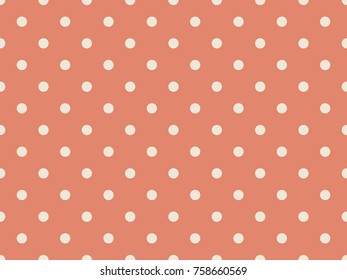 Seamless polka dots pattern vector. Design white on red background.