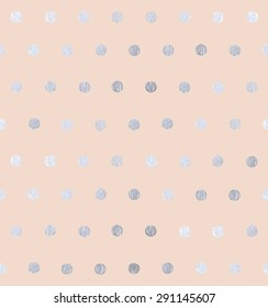 Seamless polka dots. Silver point on powdery pink background. Vector.
