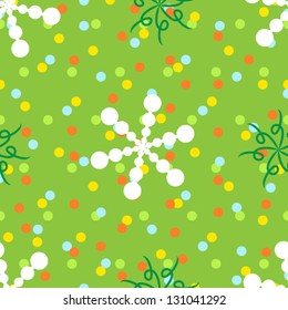 Seamless polka dots and spiral pattern over green background