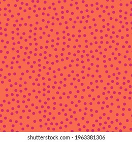 Seamless polka dots vector pattern. Repeat geometric circle background with cute spot elements. Trendy orange and pink retro fashion print design. Modern doodle line confetti illustration.