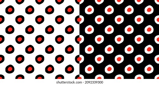 Seamless polka pattern with black and red color. a set of a pattern of a hand-drawn circle, a black outline red inside the core on white and black, often located at a strict geometric distance, easily